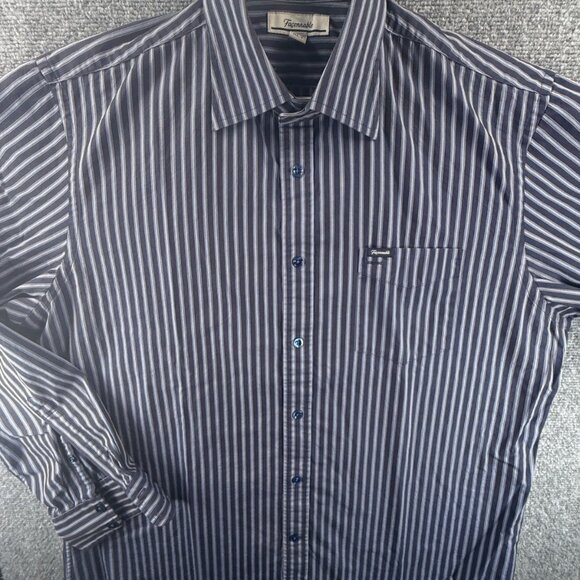 faconnable XLT Striped Cotton Blue Pocket Shirt Button Up Mens Long Sleeve Adult - Picture 2 of 12